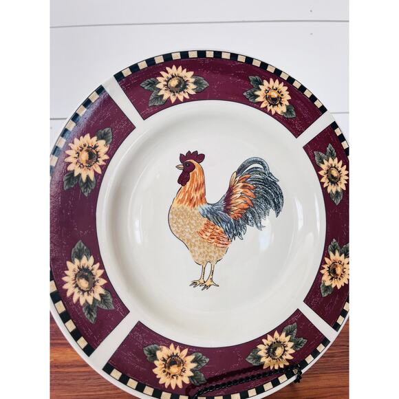 Brewster by Gibson Designs Large Dinner Plate Red Panels Yellow Flowers Rooster - Picture 2 of 5